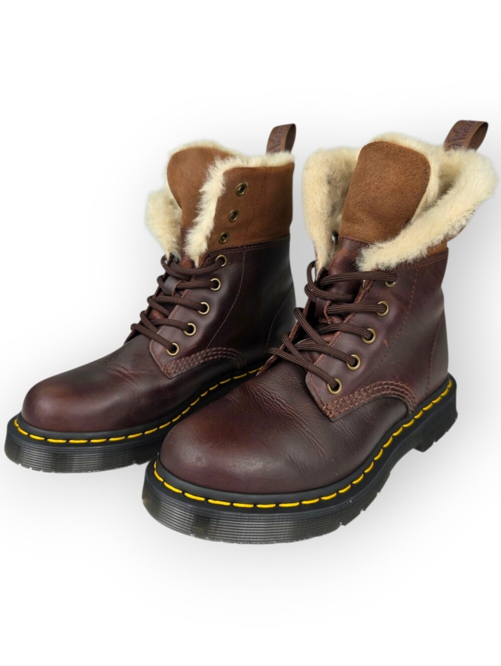 Dr. Martens Leather Boots 1460 Kolbert Faux Fur Fold Cuff Women's US 6 Brown EUC